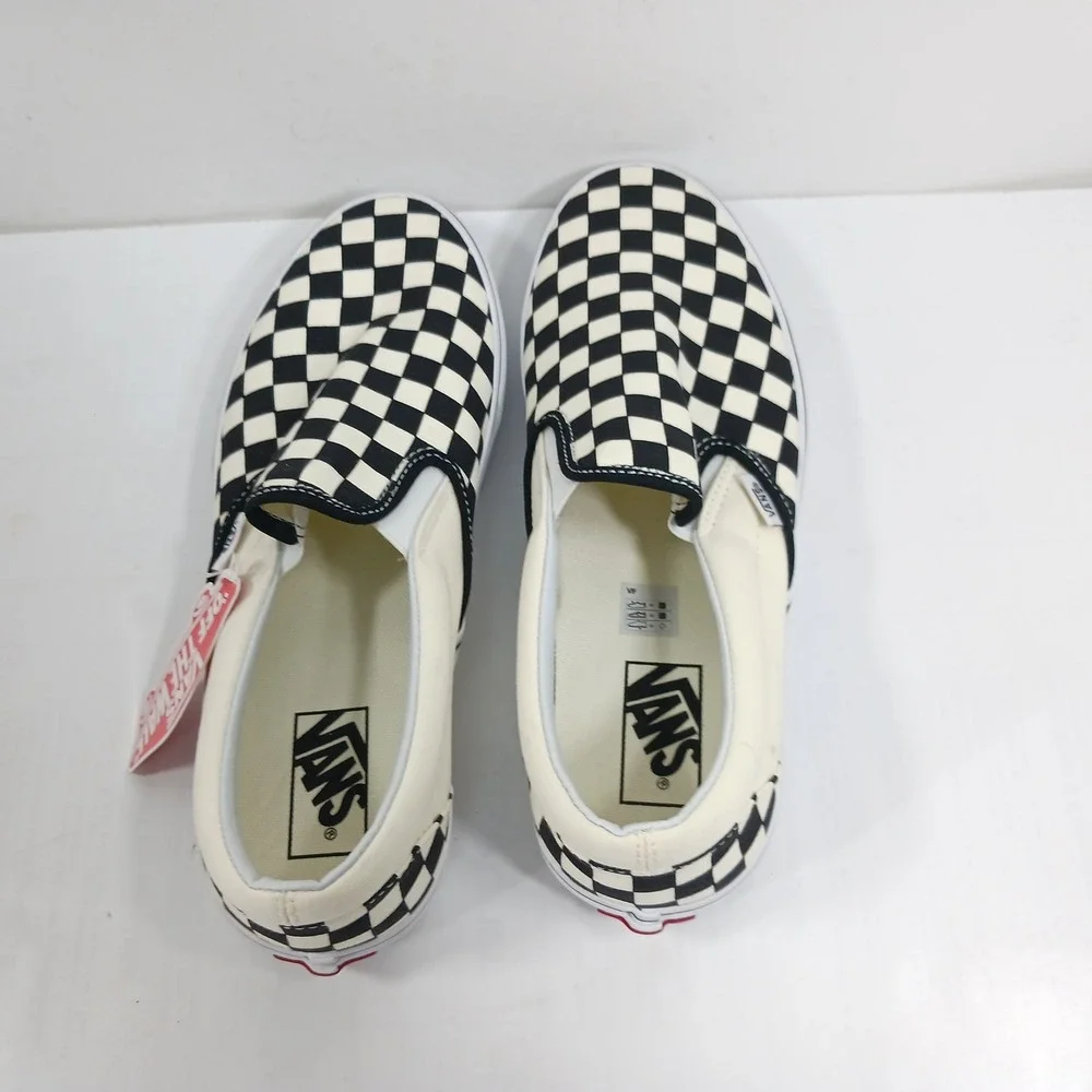 Vans Classic Slip-On Checkerboard Black White Sneakers Mens 9 Womens 10.5